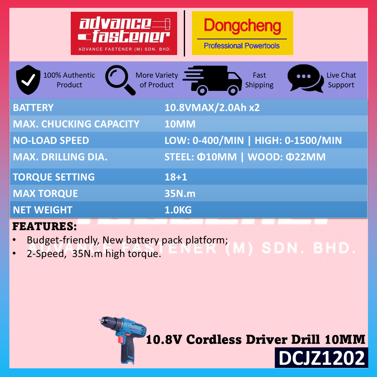 🔥CNY OFFER🔥 DONG CHENG DCJZ1202i / DCJZ1202 12Vmax / 10.8V Cordless Driver Drill / Impact Drill Combo Set ( TYPE E / TD )
