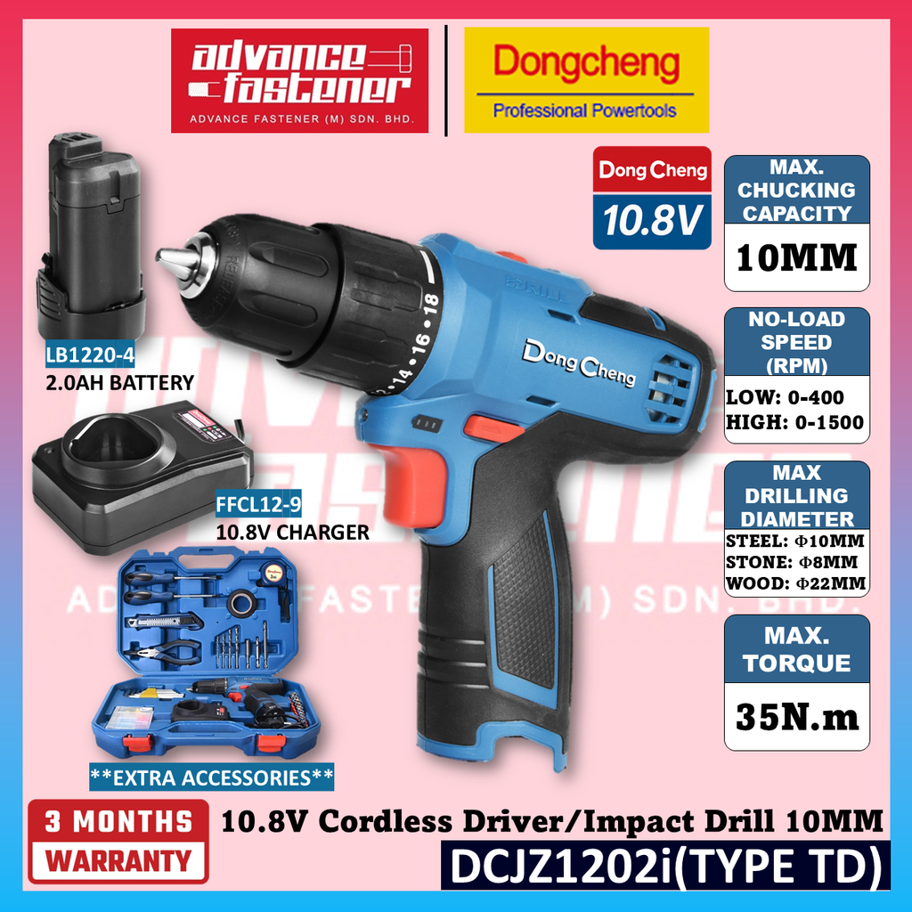 🔥CNY OFFER🔥 DONG CHENG DCJZ1202i / DCJZ1202 12Vmax / 10.8V Cordless Driver Drill / Impact Drill Combo Set ( TYPE E / TD )