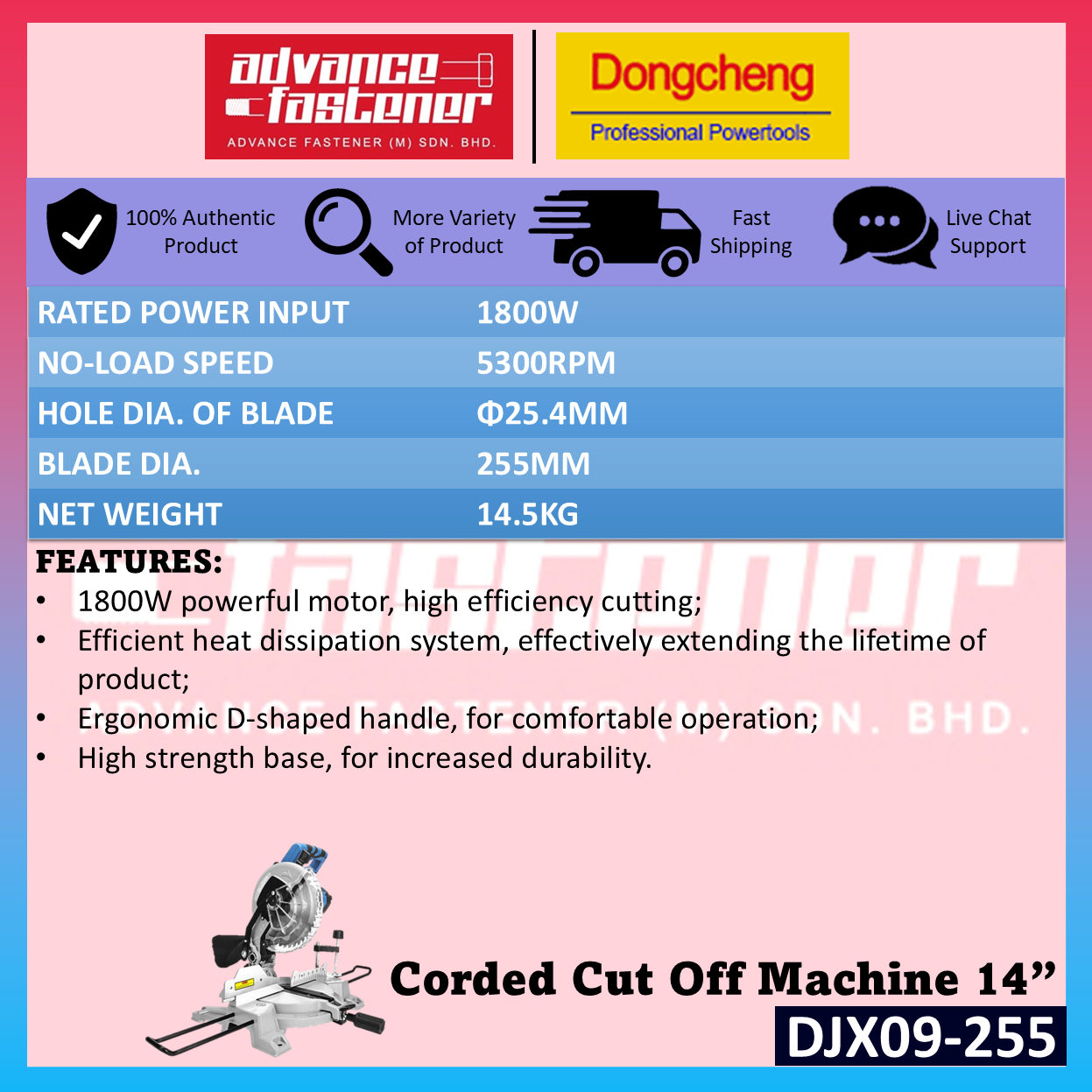 DONG CHENG DJX09-255 Corded Mitre Saw 255MM (10") 1800W