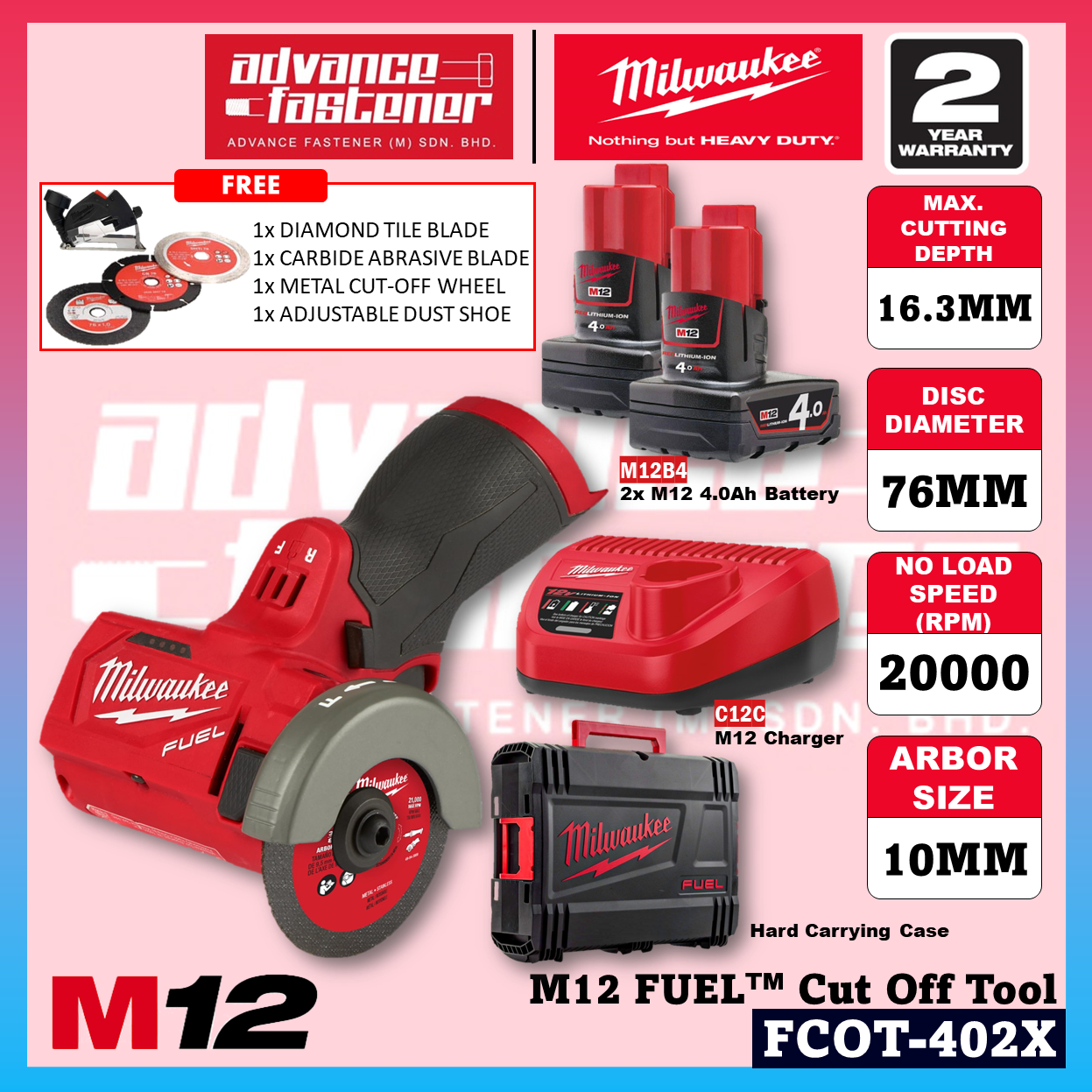 Milwaukee M12™ Compact Jobsite Kit ( FHAC16 M12 FUEL™ Compact SDS-Plus Rotary Hammer & FCOT M12 FUEL™ Sub-compact Multi Material Cut-off Tool )