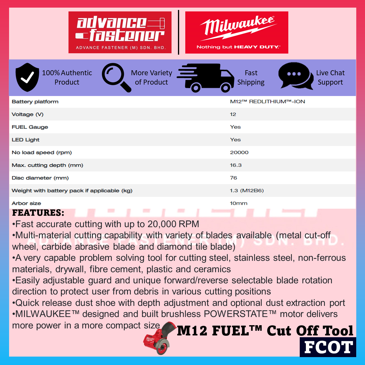 Milwaukee M12™ Compact Jobsite Kit ( FHAC16 M12 FUEL™ Compact SDS-Plus Rotary Hammer & FCOT M12 FUEL™ Sub-compact Multi Material Cut-off Tool )