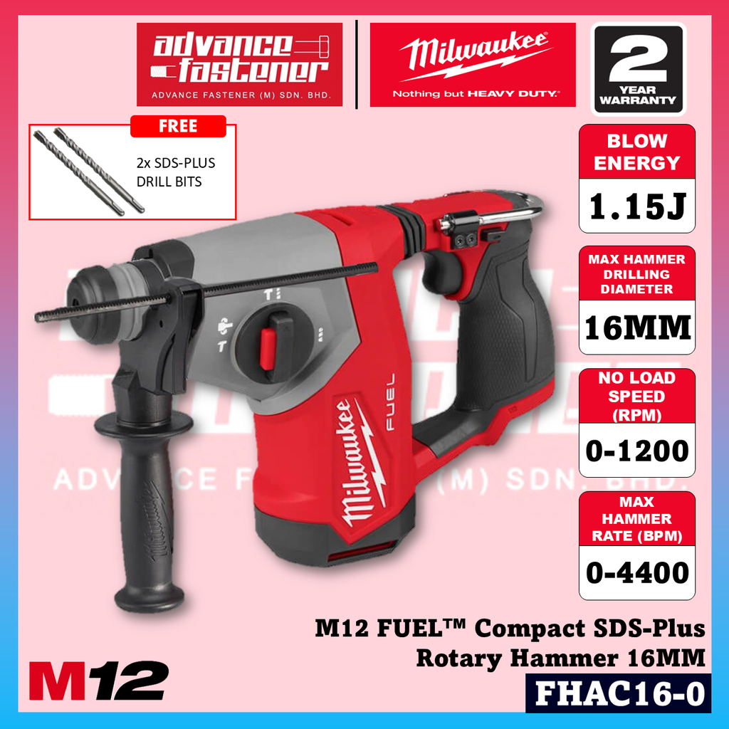 Milwaukee M12™ Compact Essential Kit ( FHAC16 M12 FUEL™ Compact SDS-Plus Rotary Hammer & BLPDRC M12™ Subcompact Brushless Percussion Drill )