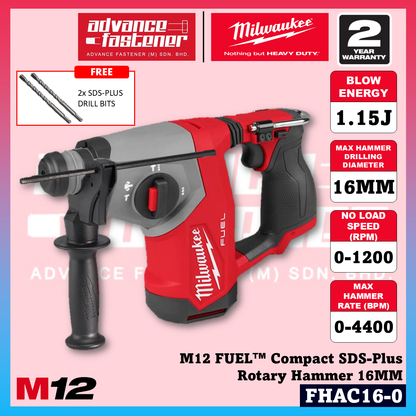 Milwaukee M12™ Compact Essential Kit ( FHAC16 M12 FUEL™ Compact SDS-Plus Rotary Hammer & BLPDRC M12™ Subcompact Brushless Percussion Drill )