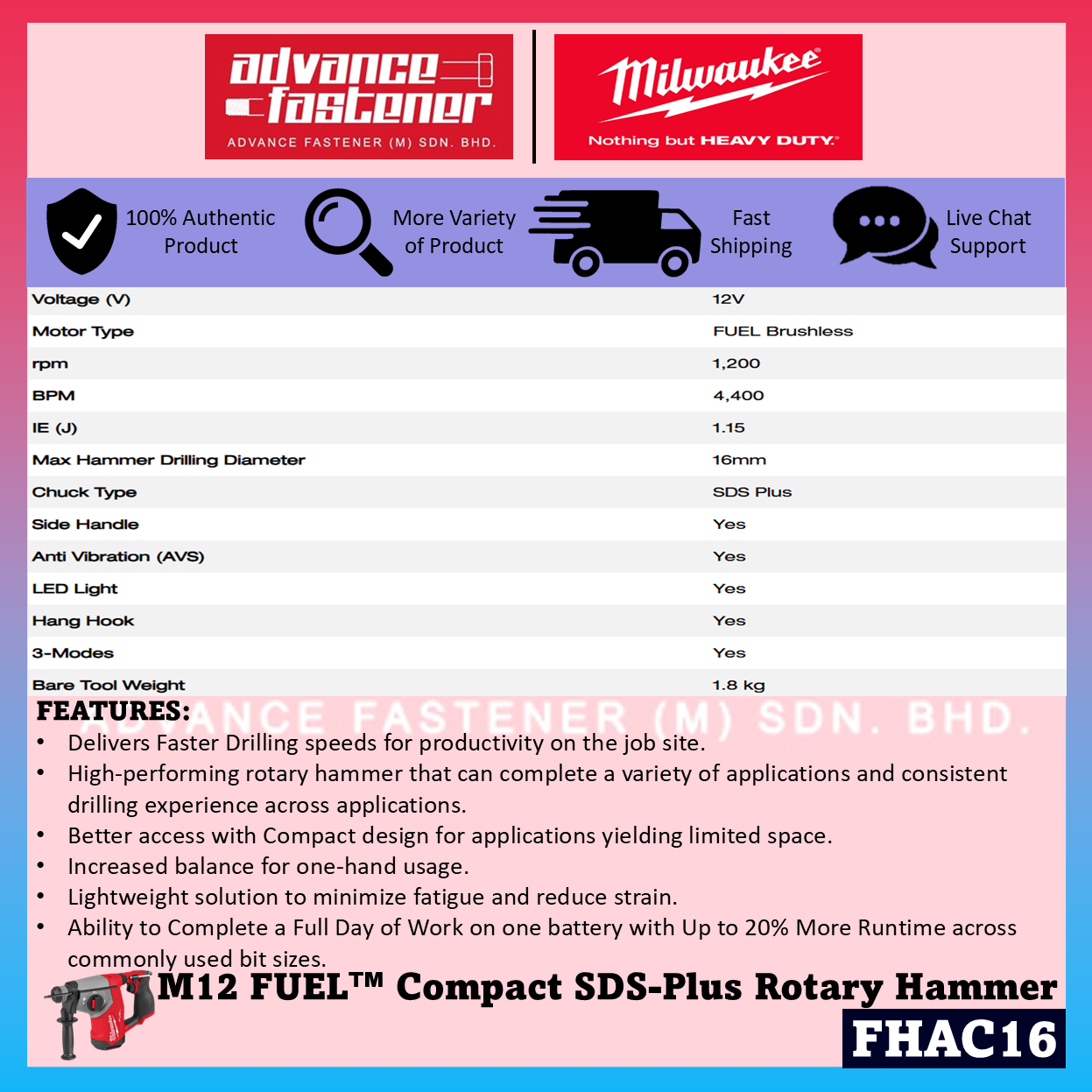Milwaukee M12™ Compact Jobsite Kit ( FHAC16 M12 FUEL™ Compact SDS-Plus Rotary Hammer & FCOT M12 FUEL™ Sub-compact Multi Material Cut-off Tool )