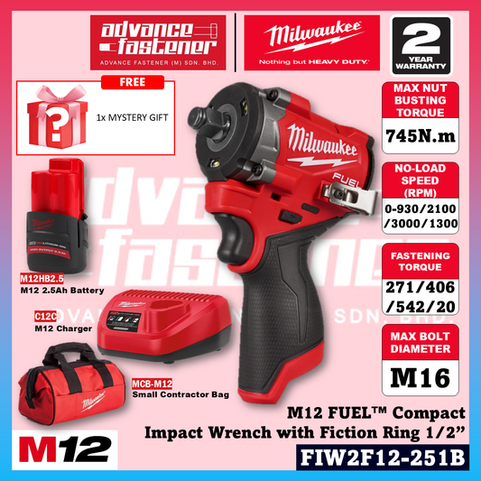 Milwaukee M12™ Mini But Mighty Kit ( FIW2F12 M12 FUEL™ Compact Impact Wrench & FPD2 M12 FUEL™ Gen III Percussion Drill / Driver )