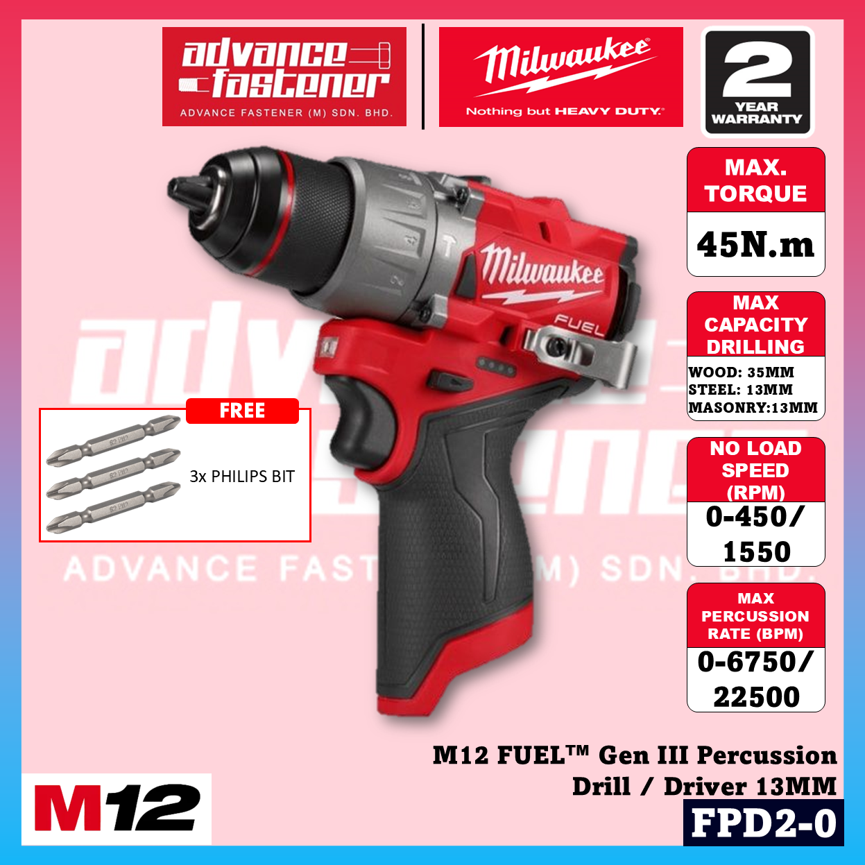 Milwaukee M12™ Mini But Mighty Kit ( FIW2F12 M12 FUEL™ Compact Impact Wrench & FPD2 M12 FUEL™ Gen III Percussion Drill / Driver )