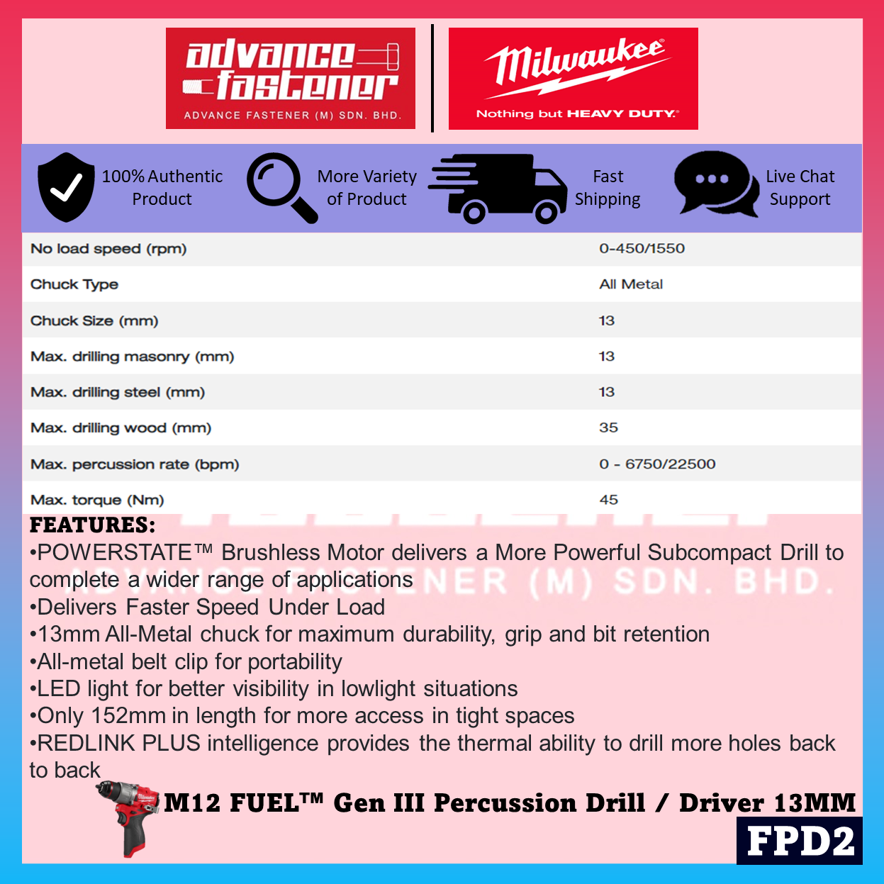 Milwaukee M12™ Mini But Mighty Kit ( FIW2F12 M12 FUEL™ Compact Impact Wrench & FPD2 M12 FUEL™ Gen III Percussion Drill / Driver )
