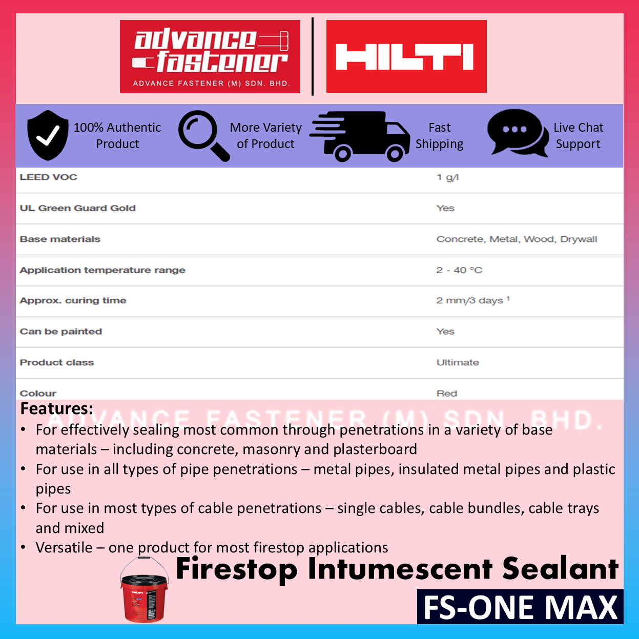 HILTI FS-ONE MAX Firestop Intumescent Sealant 19Litre