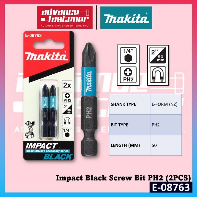 MAKITA Accessories E-08763 Impact Black Screw Bit PH2 (2PCS)