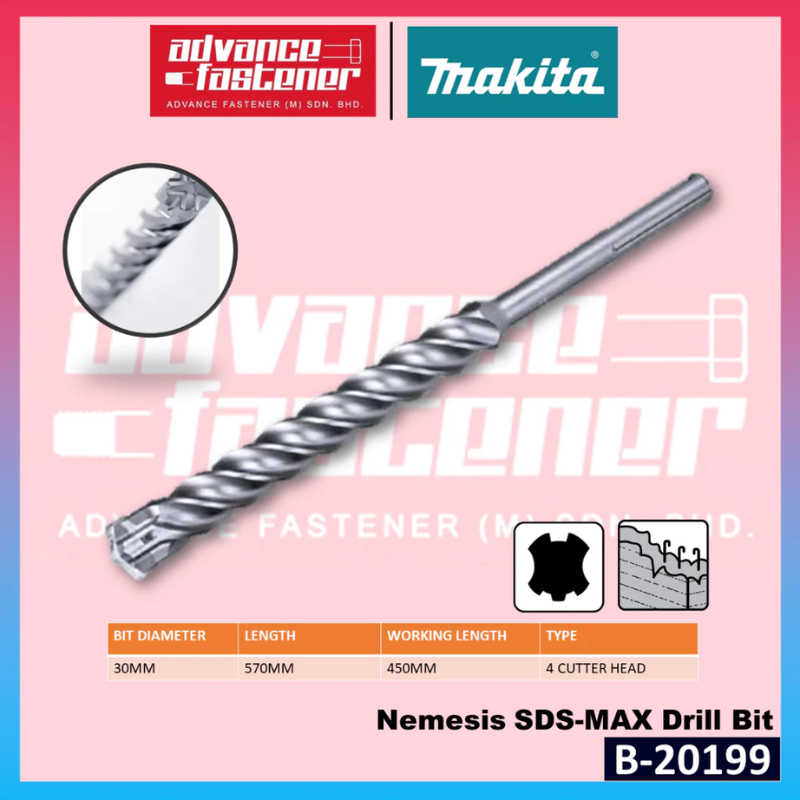 MAKITA B-20199 Nemesis SDS-MAX Drill Bit 30 x 450 MM ( 4 Cutter Head )
