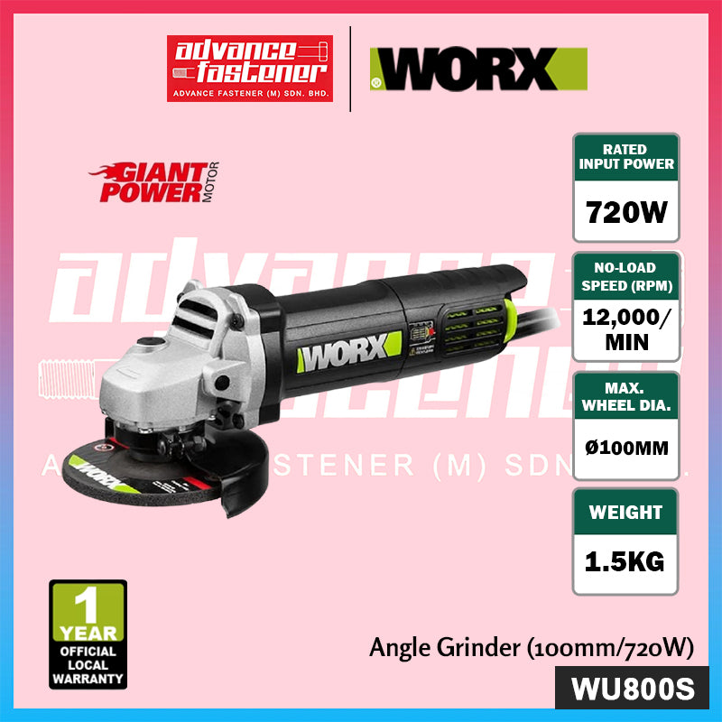 WORX WU800S 720W Corded Angle Grinder 100MM (4