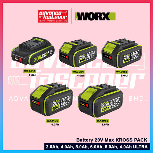 WORX 20V Kross Pack Battery 2.0Ah, 4.0Ah, 5.0Ah, 6.0Ah, 8.0Ah