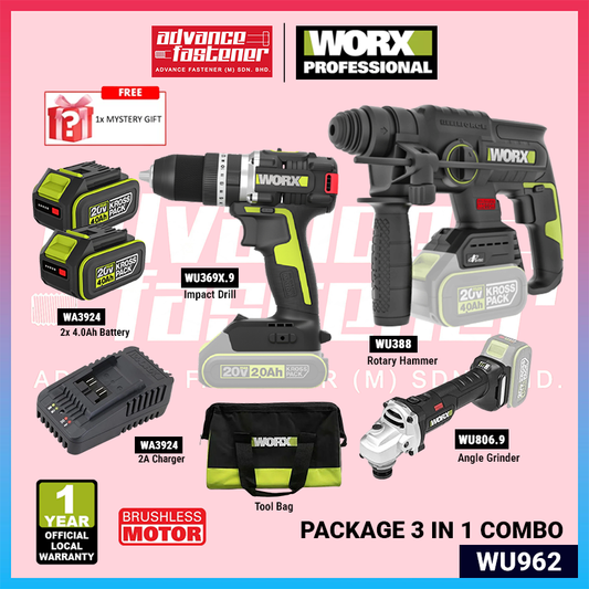 WORX 3-in-1 Cordless Combo Set WU388/WU369X/WU806