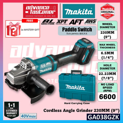 MAKITA GA038GZK 40Vmax Cordless Angle Grinder 230MM ( 9" ) ( Paddle Switch )