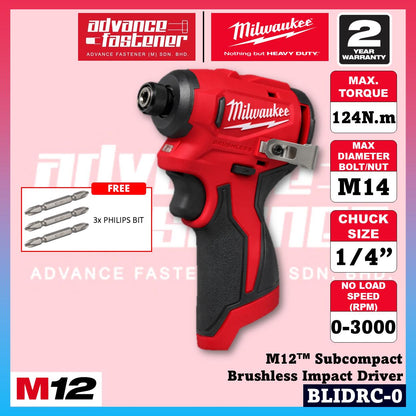 Milwaukee M12 ULTRA GO Brushless Combo Set / BLPDRC M12 Subcompact Brushless Percussion Drill / BLIDRC M12 Subcompact Brushless Impact Driver