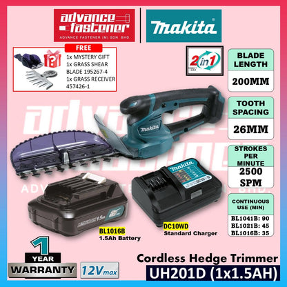FREE SHIPPING | READY STOCK MAKITA UH201DWAX / UH201DZ 12Vmax Cordless Hedge Trimmer 200MM (7-7/8")