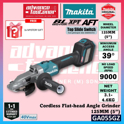 Makita GA055GZ 40Vmax Cordless Flat-head Angle Grinder 125MM (5") ( Top Slide Switch )