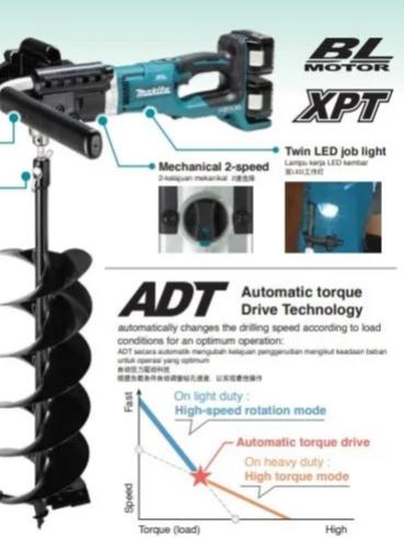 Makita DDG460 / DDG460ZX7 18Vx2 Cordless Earth Auger **FREE THREE size Earth Auger Bit
