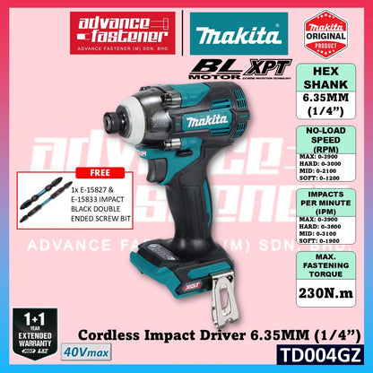 Makita TD004 / TD004GZ 40Vmax Cordless Impact Driver 6.35MM (1/4")