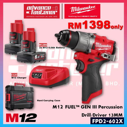 Milwaukee M12 FPP2A20-302X SA ESSENTIAL Combo ( FPD2-0 Percussion Drill / Driver 13mm & FID2-0 Hex Impact Driver 1/4" )
