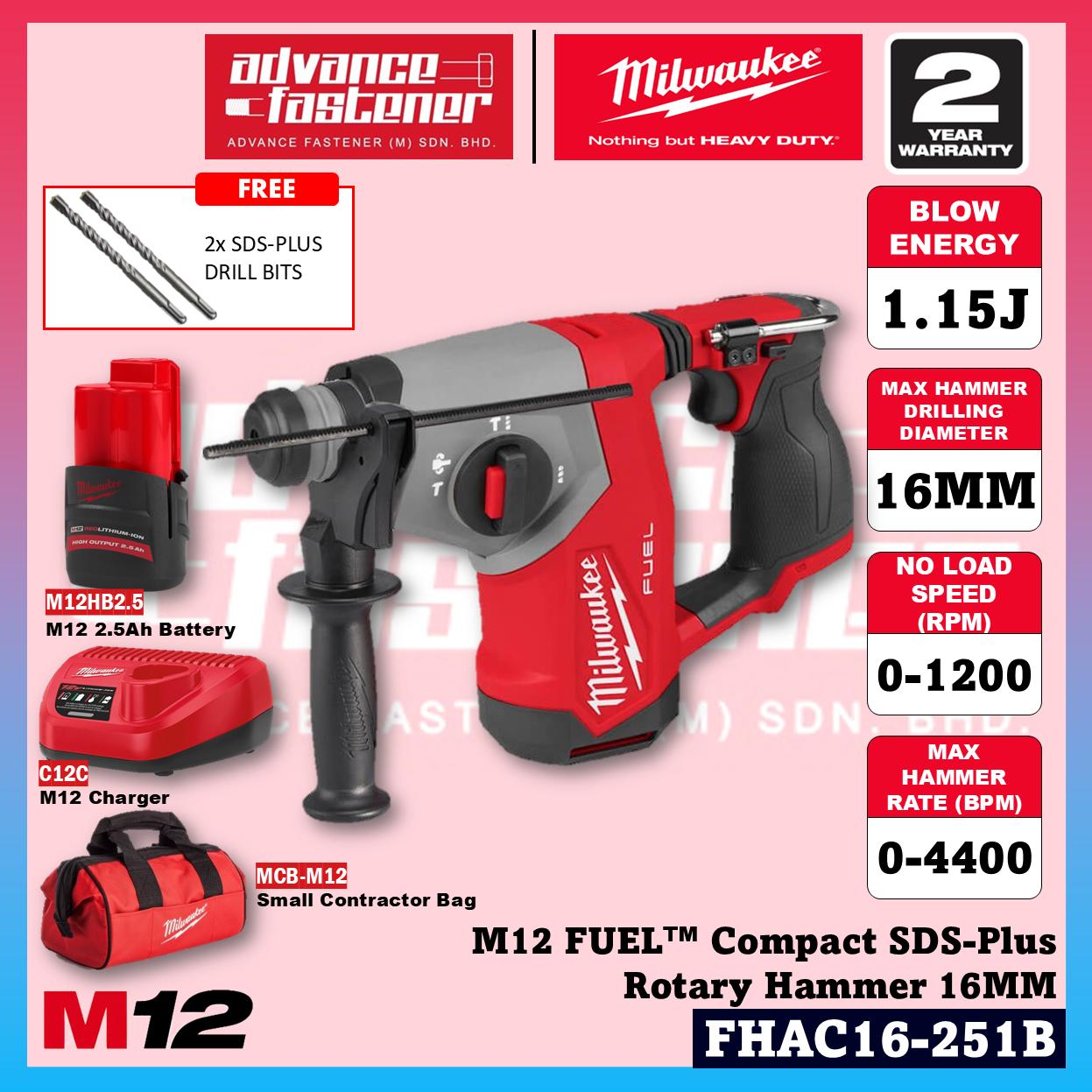 Milwaukee FHAC16-601B / FHAC16-0 M12 FUEL Compact SDS-Plus Rotary Hammer 16MM