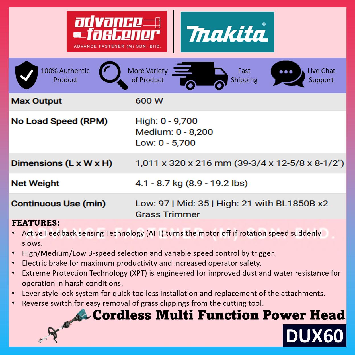 MAKITA DUX60ZM3 / DUX60Z 18Vx2 Cordless Multi Function Power Head w/ EM403MP Brush Cutter Couple Shaft Attachment