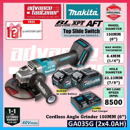MAKITA GA035GZ 40Vmax Cordless Angle Grinder 150MM ( 6" ) ( Top Slide Switch )
