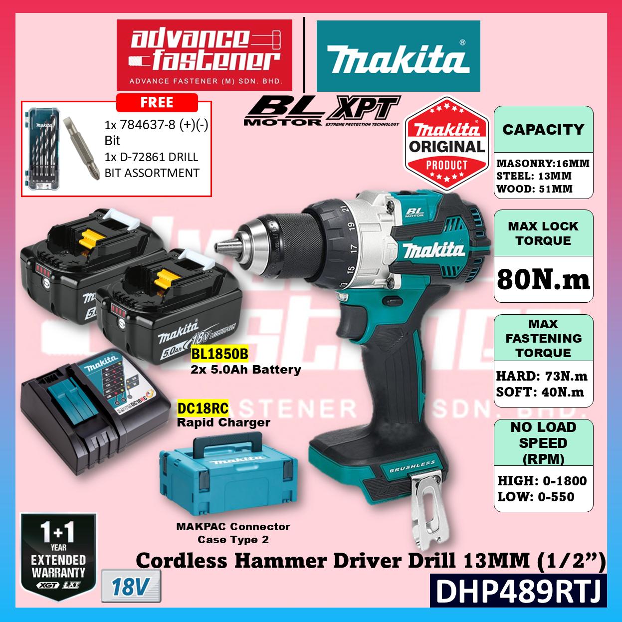 Makita DHP489RTJ / DHP489Z 18V Cordless Hammer Driver Drill 13MM (1/2″)