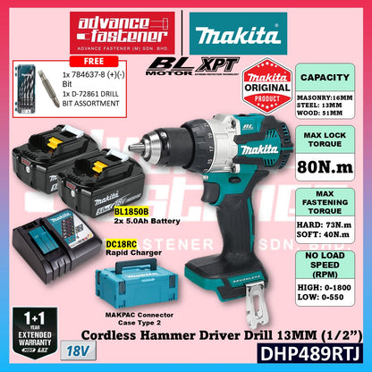 Makita DHP489RTJ / DHP489Z 18V Cordless Hammer Driver Drill 13MM (1/2″)