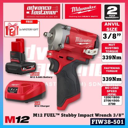 Milwaukee FIW38-301 / FIW38-0 M12 FUEL Stubby Impact Wrench 3/8"