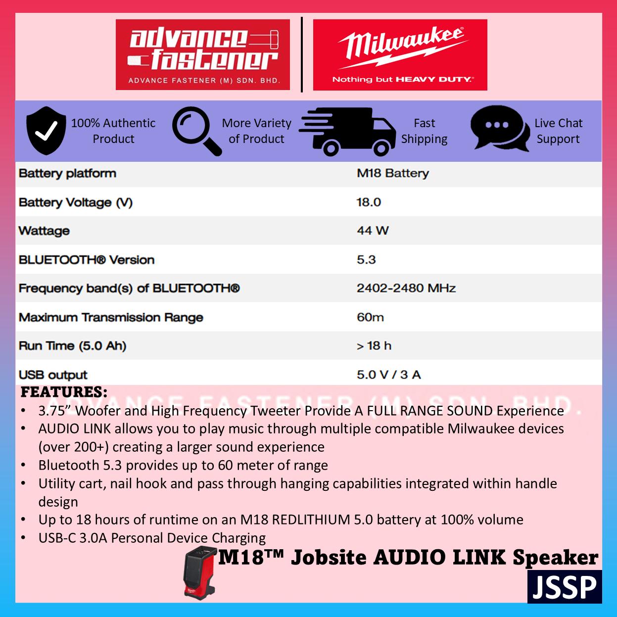 Milwaukee M18 Jobsite Speaker Duo Kit JSSP-0 M18 Jobsite AUDIO LINK Speaker