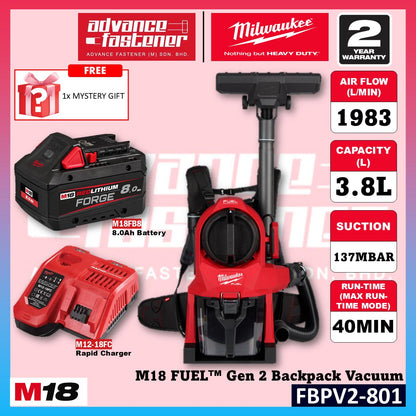 Milwaukee FBPV2-801 / FBPV2-0 M18 FUEL Gen 2 Backpack Vacuum