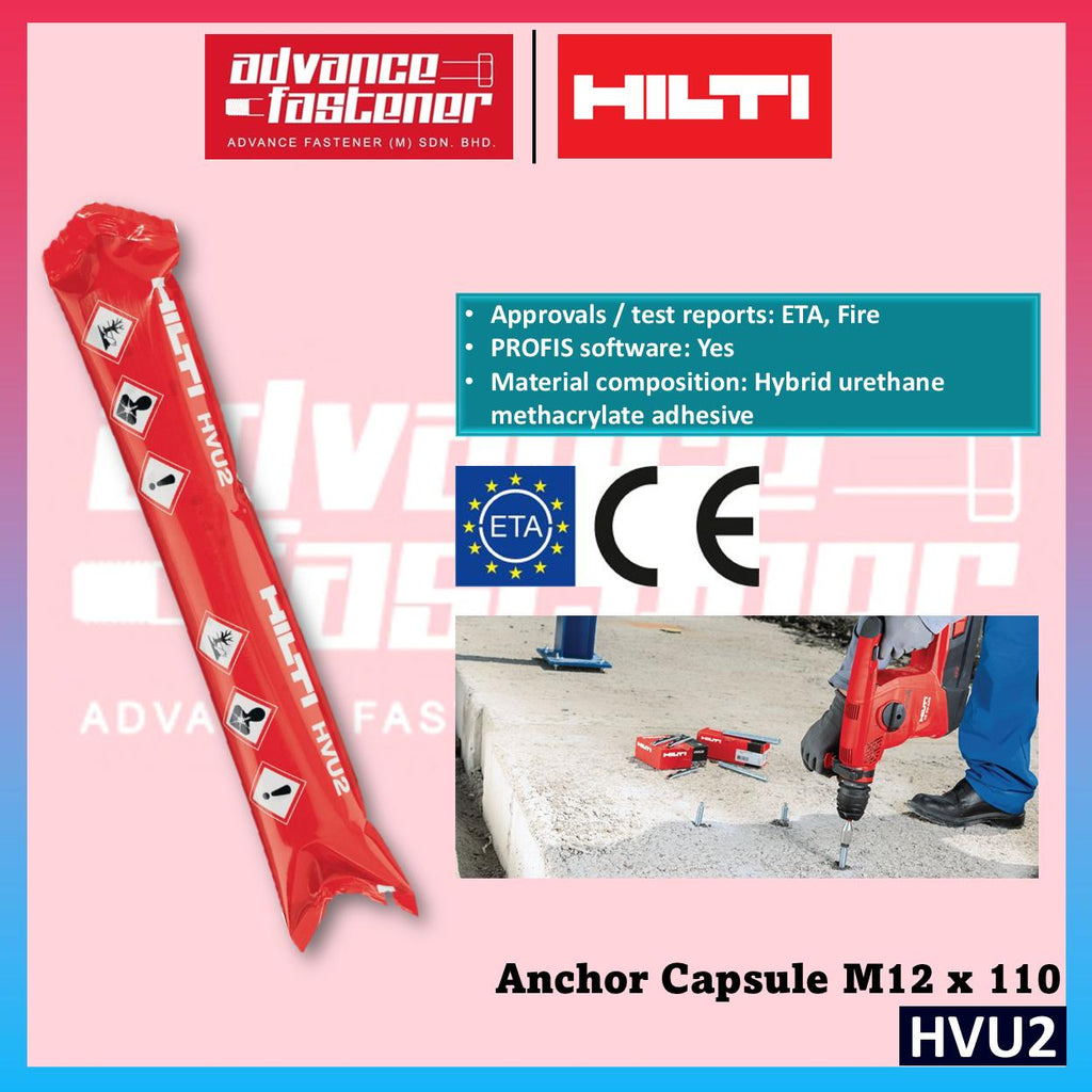 Hilti HVU2 Anchor capsule Adhesive capsule M12x110 / 1 pcs ( Hybrid urethane methacrylate adhesive )
