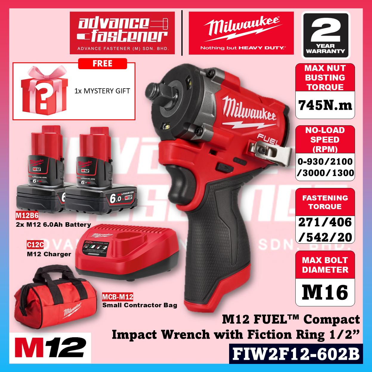 Milwaukee FIW2F12-251B / FIW2F12-0 M12 FUEL Compact Impact Wrench with Friction Ring 1/2" 745N.m