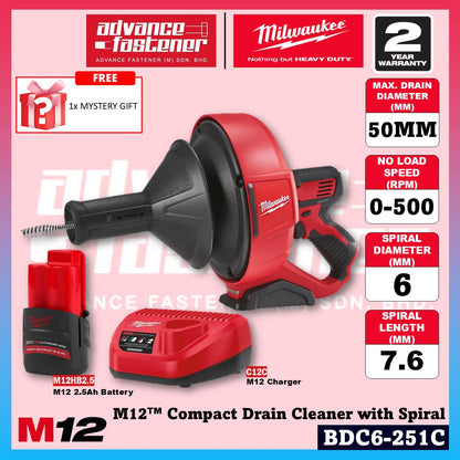 Milwaukee BDC6-202C / BDC6-0C M12 Compact Drain Cleaner w/ Spiral Diameter 6MM