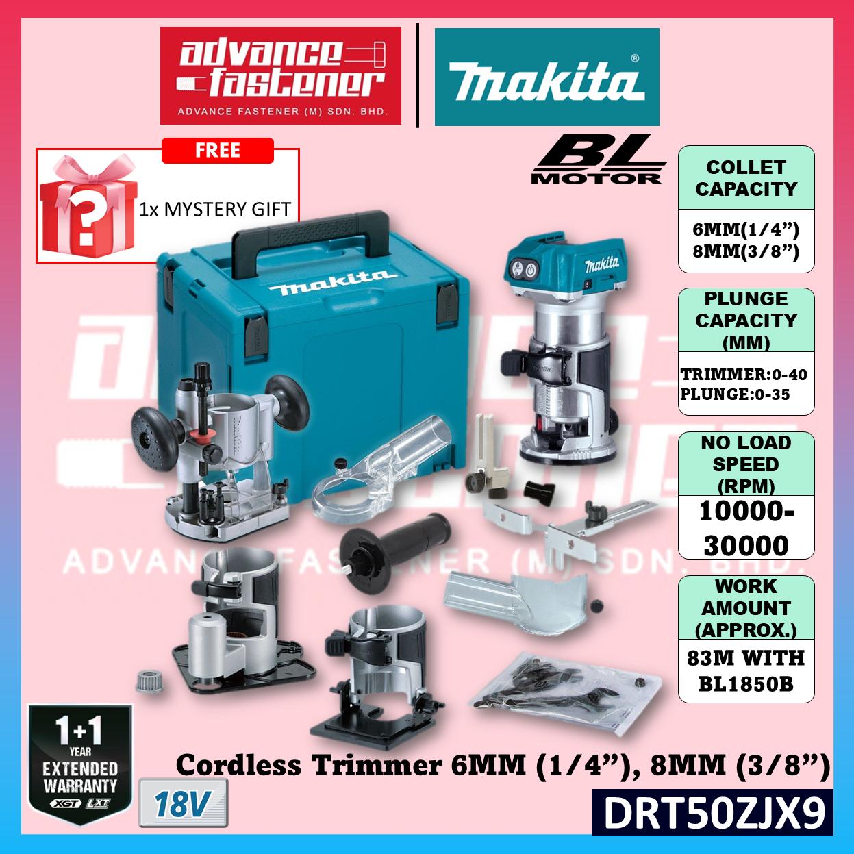Makita DRT50ZJX9 / DRT50Z 18V Cordless Trimmer Router 6MM (1/4") , 8MM (3/8") | Mesin Trimmer Kayu