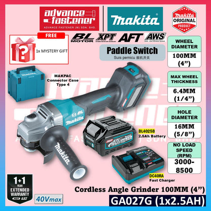 MAKITA GA027GM201 / GA027GZ 40Vmax Cordless Angle Grinder 100MM (4") ( Paddle Switch )