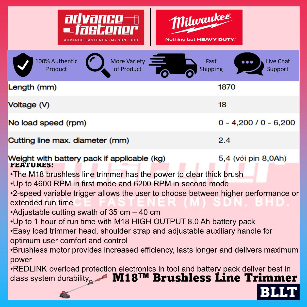Milwaukee BLLT-801 / BLLT-0 M18 Gen II Brushless Line Trimmer Grass Trimmer
