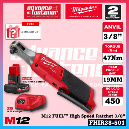 Milwaukee FHIR38-0 M12 FUEL High Speed Ratchet Wrench 3/8" 47Nm