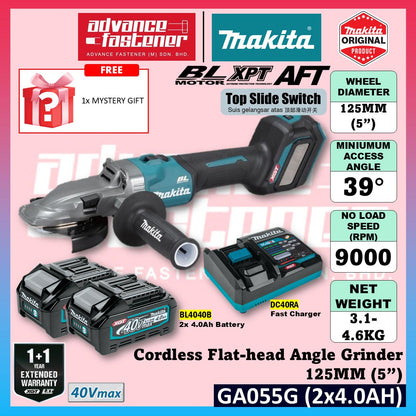 Makita GA055GZ 40Vmax Cordless Flat-head Angle Grinder 125MM (5") ( Top Slide Switch )