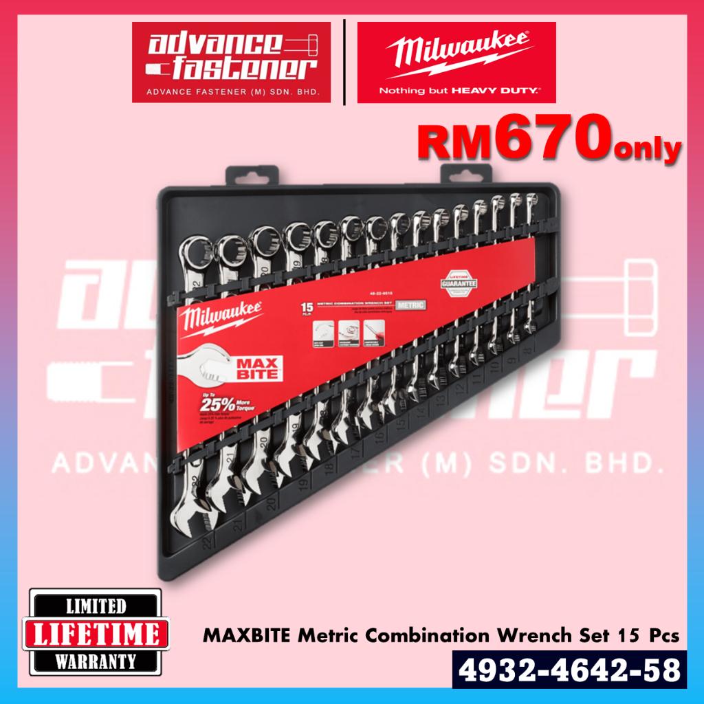 Milwaukee 4932-4642-58 MAXBITE Metric Combination Wrench Set 15 Pcs