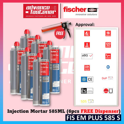 FISCHER FIS EM Plus 585 S Epoxy Injection Mortar Anchoring Adhesive 585aML (Slow Cure)