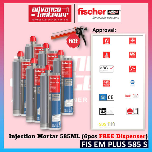 FISCHER FIS EM Plus 585 S Epoxy Injection Mortar Anchoring Adhesive 585aML (Slow Cure)