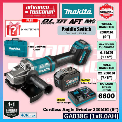 MAKITA GA038GZK 40Vmax Cordless Angle Grinder 230MM ( 9" ) ( Paddle Switch )