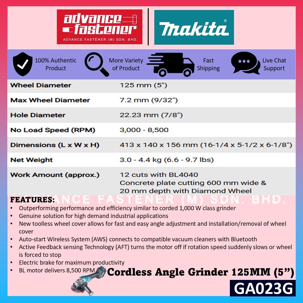 MAKITA GA023GZK / GA023GZ 40Vmax Cordless Angle Grinder 125MM ( 5" ) ( Top Slide Switch )