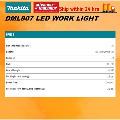 MAKITA Flashlight DML807 LED Work Light