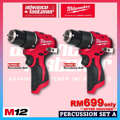 Milwaukee M12 ULTRA GO Brushless Combo Set / BLPDRC M12 Subcompact Brushless Percussion Drill / BLIDRC M12 Subcompact Brushless Impact Driver