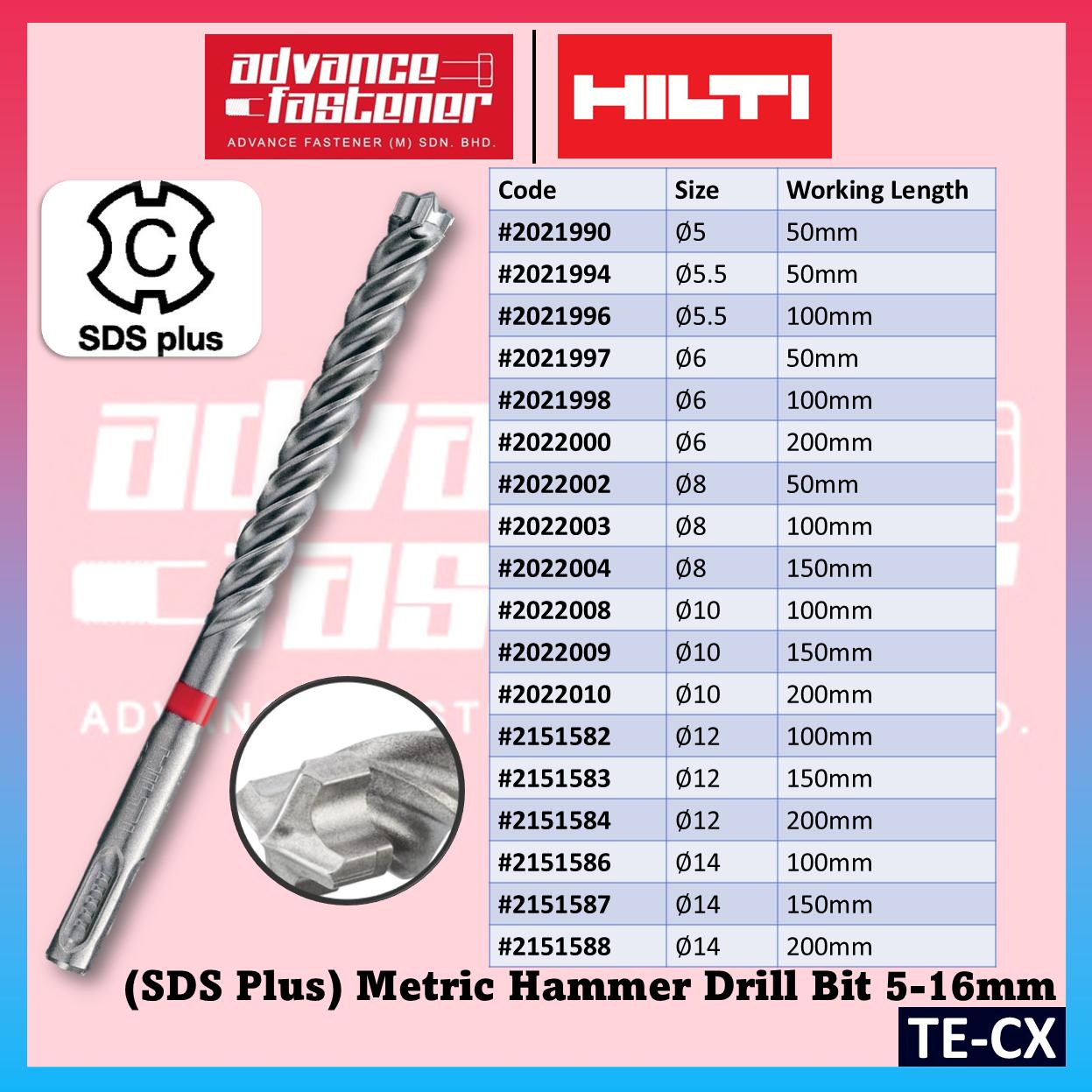 HILTI TE-CX SDS Plus Metric Hammer Drill Bit ( 1 pcs ) Size: 5MM 5.5MM 6MM 8MM 10MM 12MM 14MM 16MM