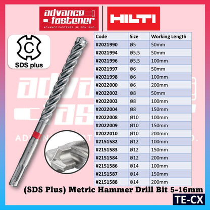 HILTI TE-CX SDS Plus Metric Hammer Drill Bit ( 1 pcs ) Size: 5MM 5.5MM 6MM 8MM 10MM 12MM 14MM 16MM