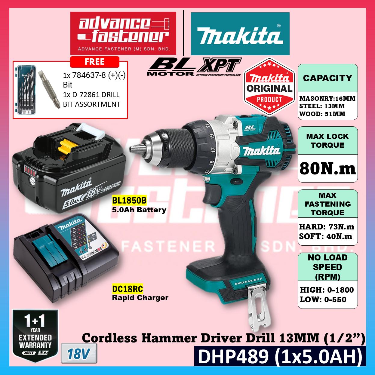 Makita DHP489RTJ / DHP489Z 18V Cordless Hammer Driver Drill 13MM (1/2″)